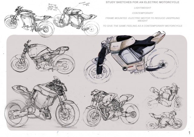 Study Sketches for an Electric Motorcycle by Chezhian Natarajan 
