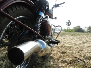 The off-road only exhaust, shown here on a Royal Enfield Classic 350 OFF the ROAD
