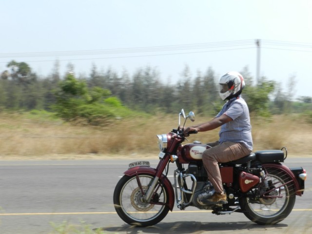 Selva on his Royal Enfield Classic 350 