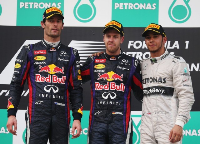 Malaysian GP 2013 Podium Mark Webber Sebastian Vettel Lewis Hamilton