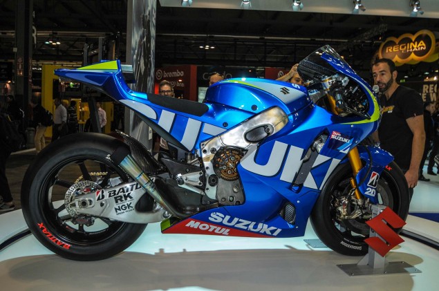 The Suzuki MotoGP motorcycle code name XRH1 at the EICMA 2013