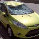 Runaway Wheel Crashes into a Fiesta