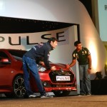 Mark Webber and Karun Chandhok at the unveiling of the Renault Pulse in India