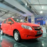 General Motors India unveils the Chevrolet Sail hatchback at the AutoExpo 2012