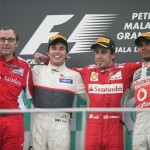 F1 2012 Malaysian GP : On the Podium, Fernando Alonso, Sergio Perez and Lewis Hamilton