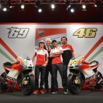 At the GP12 unveiling : From L to R : Nicky Hayden, Gabriele Del Torchio, Valentino Rossi, Valerio Staffelli