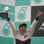 Sergio Pérez finishes second in his Sauber C31-Ferrari in the F1 2012 Malaysian GP