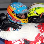 Sergio Pérez is congratulated by Fernando Alonso at the F1 2012 Malaysian GP
