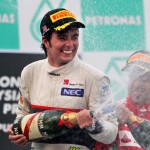 Sergio Pérez celebrates finishing second at the F1 2012 Malaysian GP