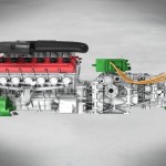 Ferrari HY-KERS concept for a mid engined architecture on display with a V12 at the 2012 Beijing Motor Show