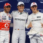 From L to R : Lewis Hamilton, Nico Rosberg, Michael Schumacher:2012 Formula 1, Chinese GP Qualifying Photo 04