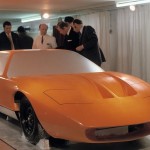 Mercedes-Benz C 111-II research vehicle with a four-disc rotary engine, 1970. It was to this 1:1-scale model that the finishing touches were made before approval of the second-version Mercedes-Benz