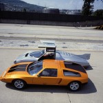 Mercedes-Benz record cars C 111-III, 5-cylinder-turbodiesel (in the back), C 111-II with a four-rotor Wankel engine (in the front), on the test track at Untertürkheim.