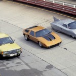 On the test track in Untertürkheim (from right to left): Mercedes-Benz C 111-III record car with five-cylinder turbodiesel engine; Mercedes-Benz C 111-II D diesel record car (without pop-up headlights); a Mercedes-Benz from the 123 series