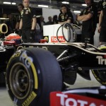 Romain Grosjean in the garage, Lotus F1 Team, 2012 Formula 1 Chinese GP Qualifying Photo 02