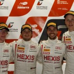Greogoire Demoustier, Alvaro Parente, Fred Makowiecki, Stef Dusseldorp, Hexis Racing team after the Qualifying Race of the GT1 World Championship 2012 Round 3 Navarra Spain