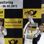 Race Winner Bruno Spengler, BMW Team Schnitzer, Second Place Driver Augusto Farfus and Charly Lamm, Team Principal BMW Team Schnitzer at the second round of the 2012 DTM season at Lausitzring