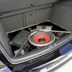 Volkswagen Golf GTI Black Dynamic 1,800 watt sound system installed in the boot and visible beneath a specially manufactured plexiglas sheet, with nine loudspeakers