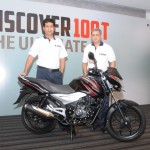 Mr. Rajiv Bajaj, MD and Mr. K Srinivas, President - Motorcylcles, Bajaj Auto Ltd. at the launch of company's new motorcycle Discover 100T
