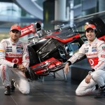Jenson Button, Sergio Perez at the unveiling of the 2013 F1 contender Vodafone McLaren Mercedes MP4-28